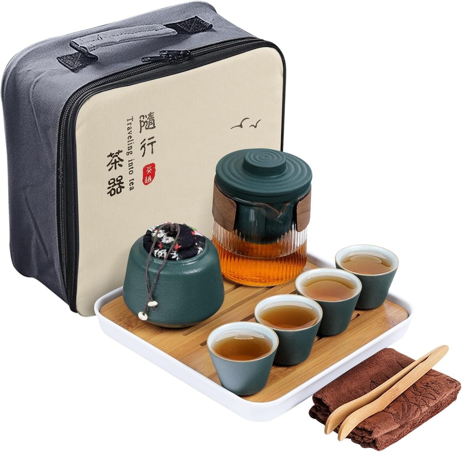 Portable Japanese Tea Set Glass Teapot 4 Cups Travel Gongfu Service