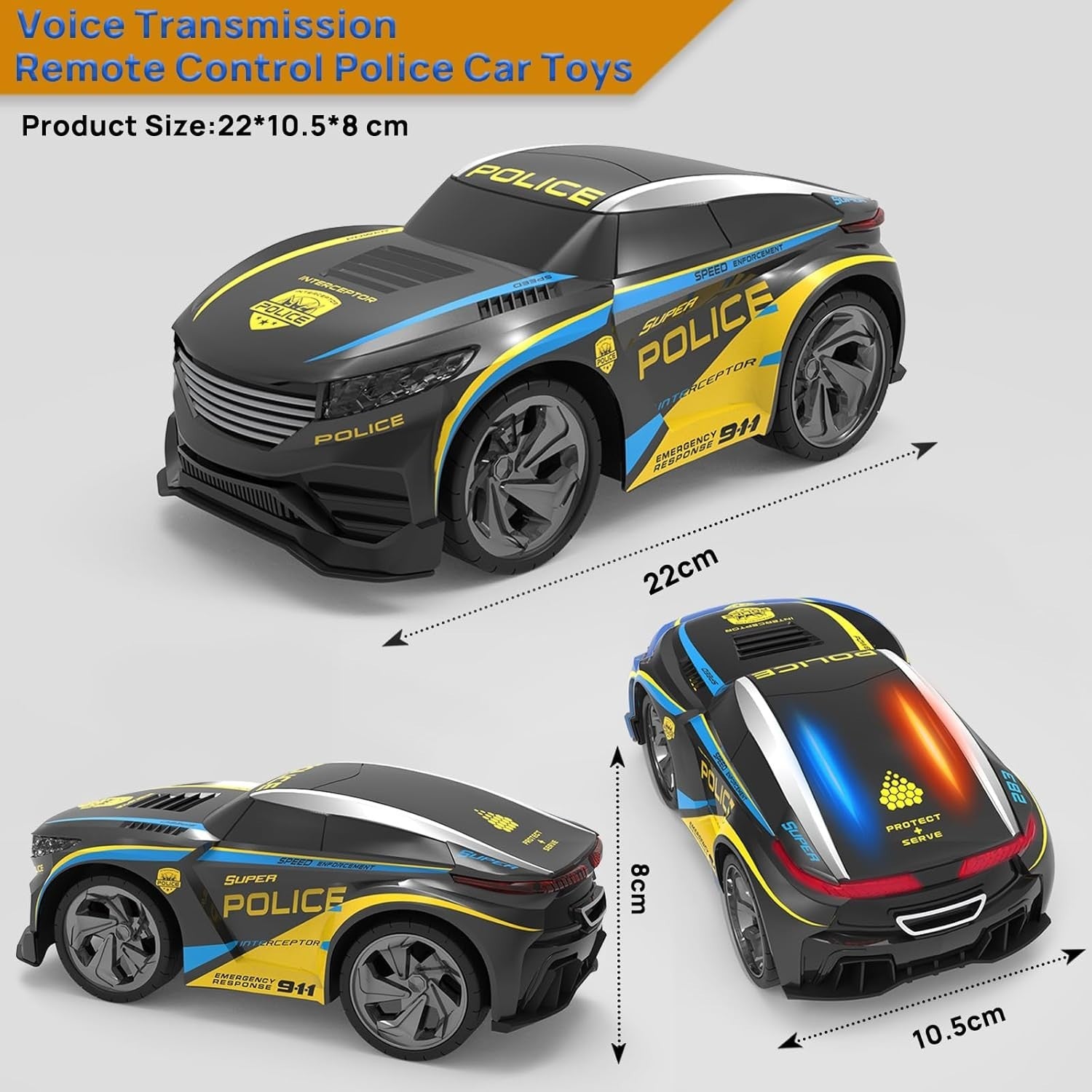 RC Police Car for Kids 2.4GHz Voice Changing Lights Sirens Rechargeable Toy 3–8