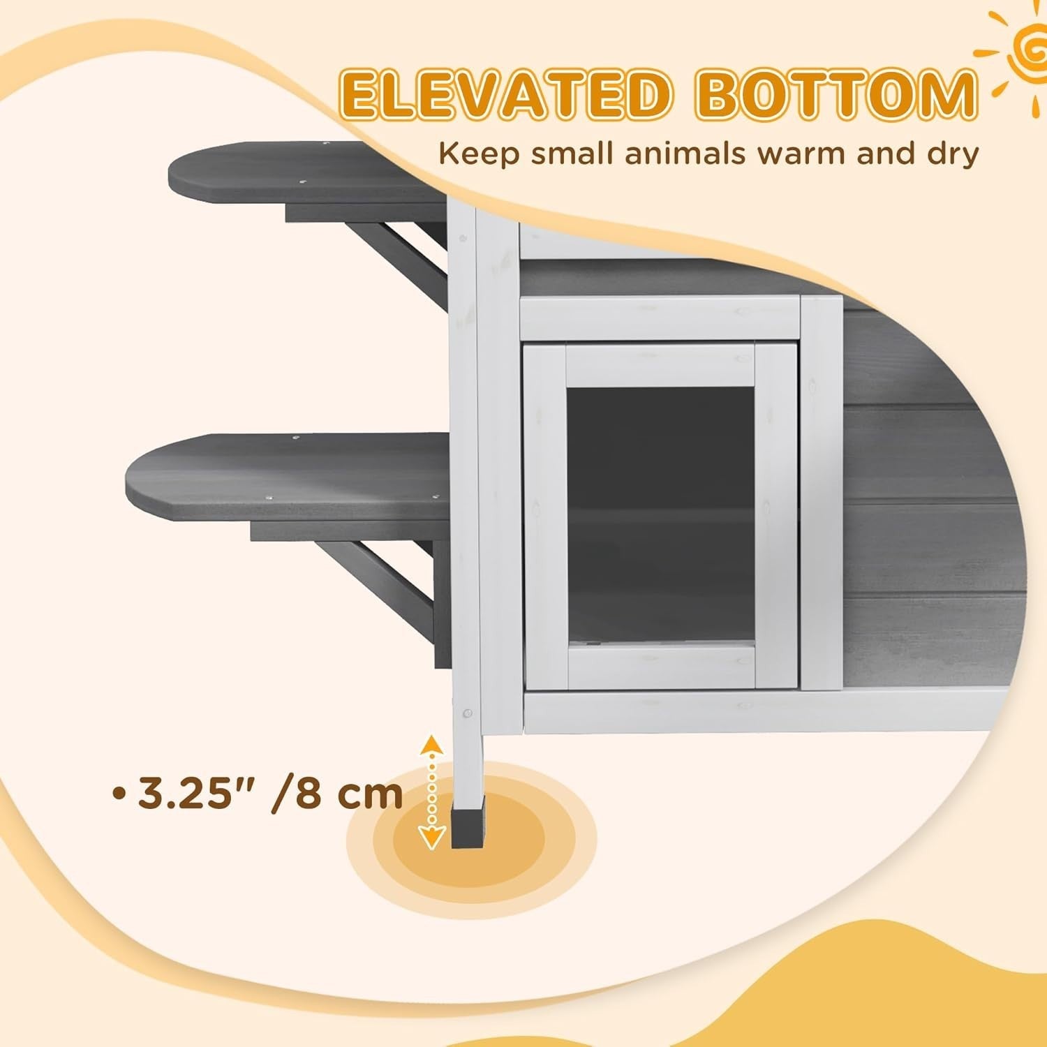 Large Outdoor Wooden Cat House Two-Story Shelter 91x78x55.5cm Durable