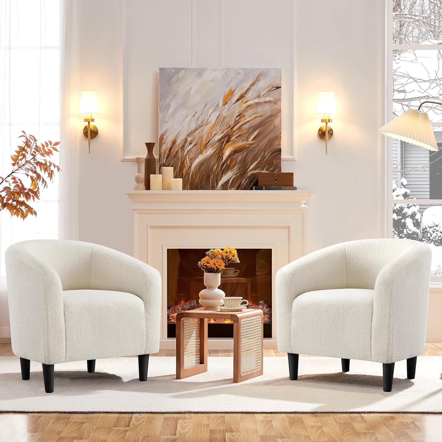 Sherpa Boucle Tub Chair Ivory Accent Club Armchair