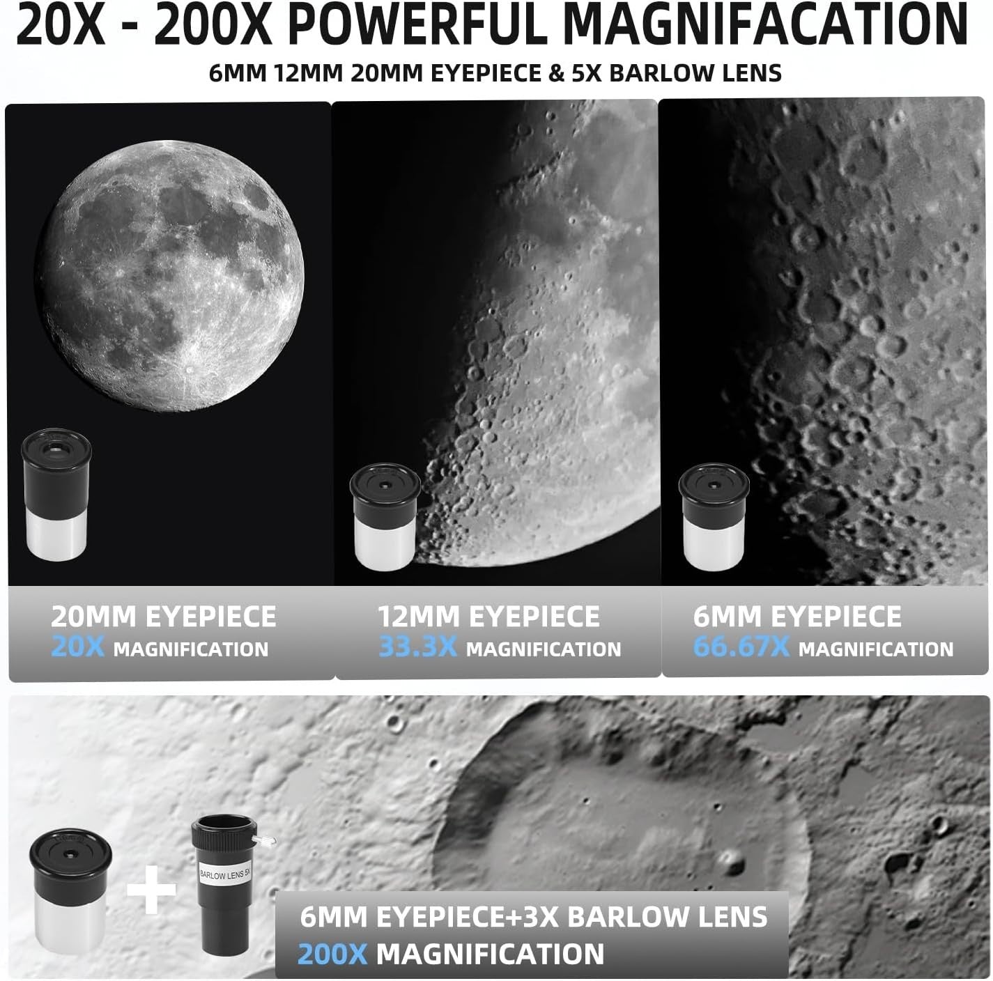 70mm Refractor Telescope Adults Kids Astronomy 400mm HD FMC Tripod Phone Adapter