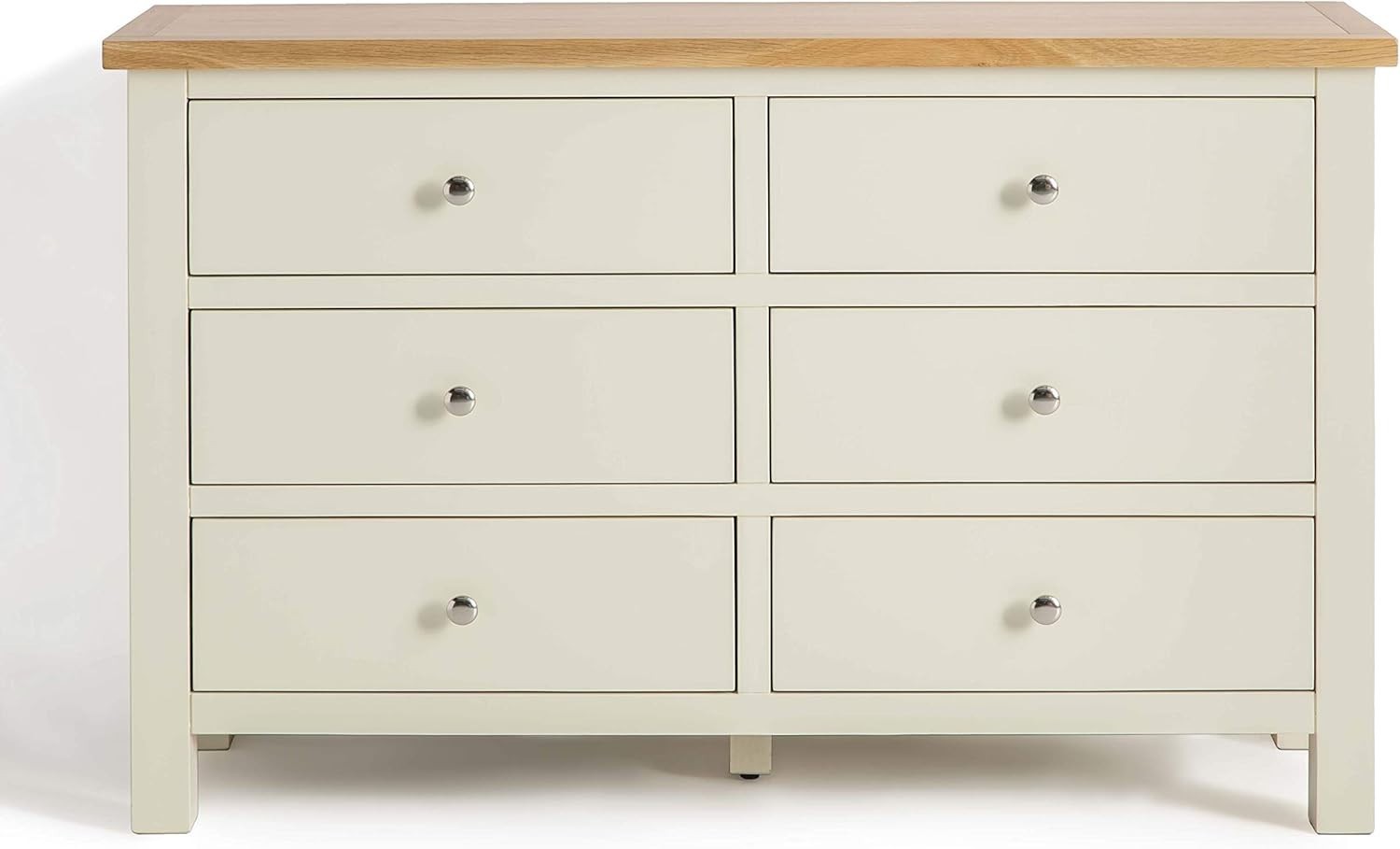 Large Cream Wooden Chest of Drawers 6 Spacious Storage Oak Top 78x120cm