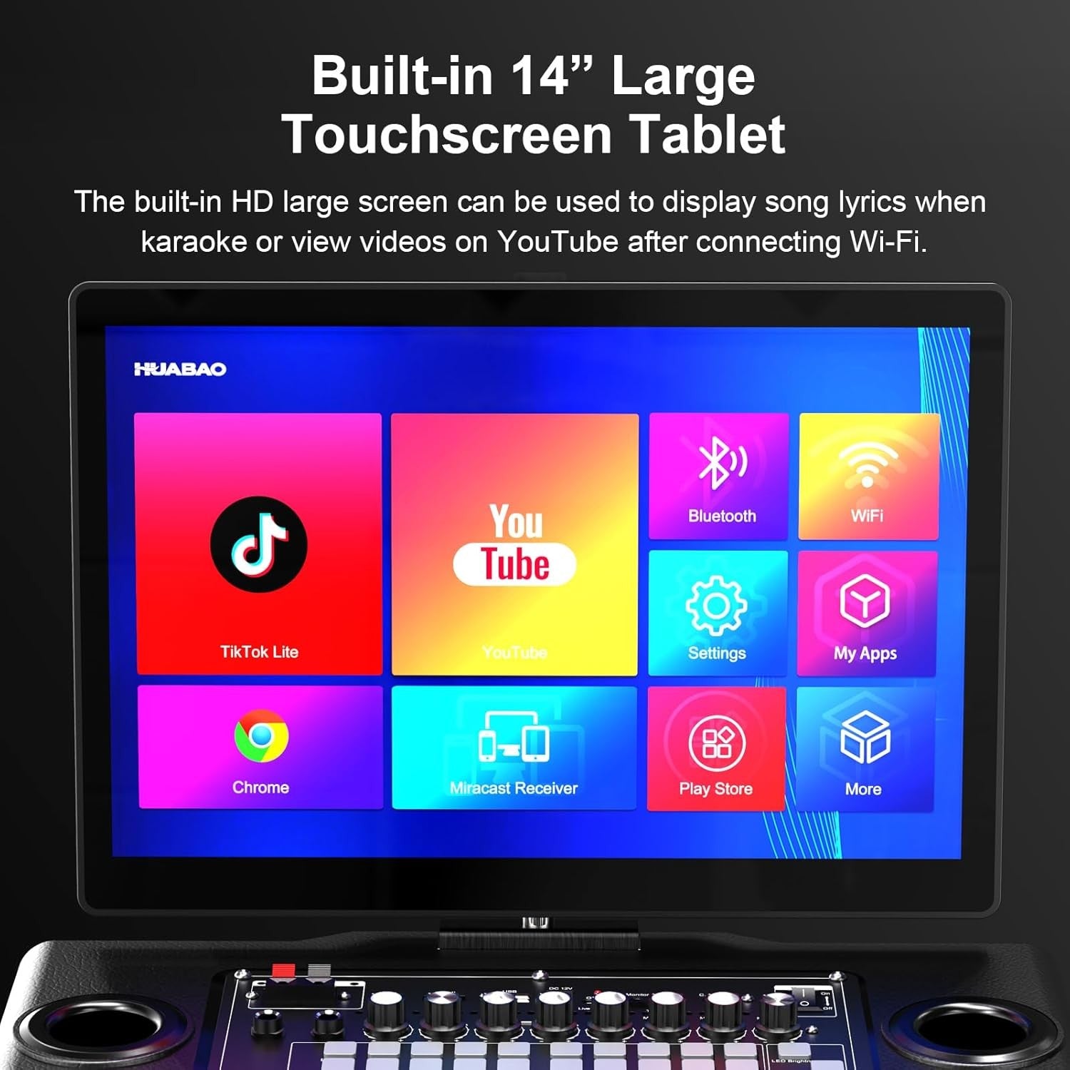 Smart Karaoke Machine 14" Touch Screen 2 Wireless Mics WiFi HDMI