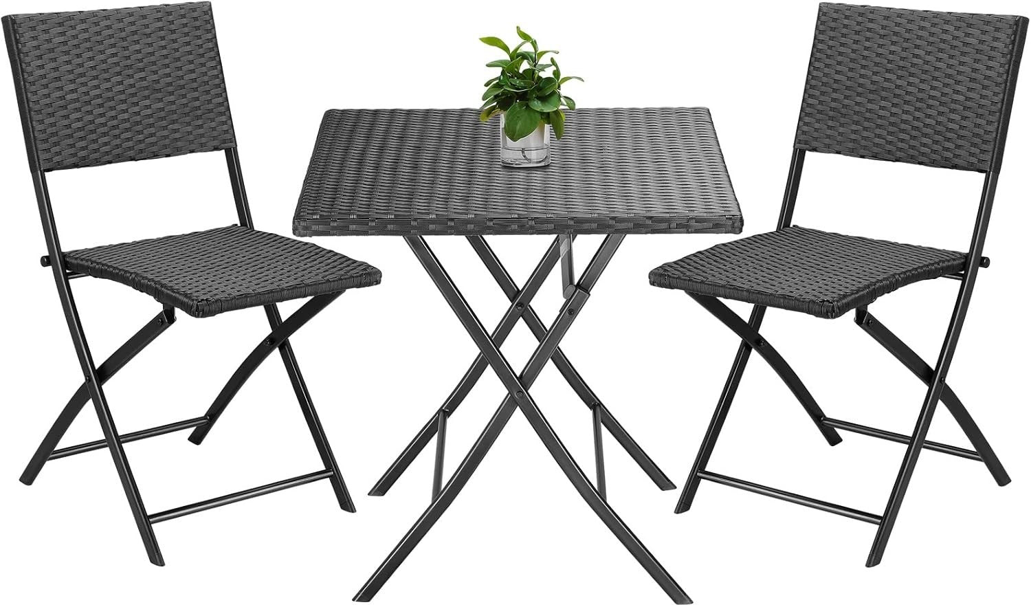 Folding Rattan Bistro Set 3 Piece Weatherproof Patio Balcony Table Chairs