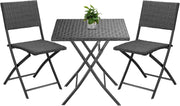 Folding Rattan Bistro Set 3 Piece Weatherproof Patio Balcony Table Chairs