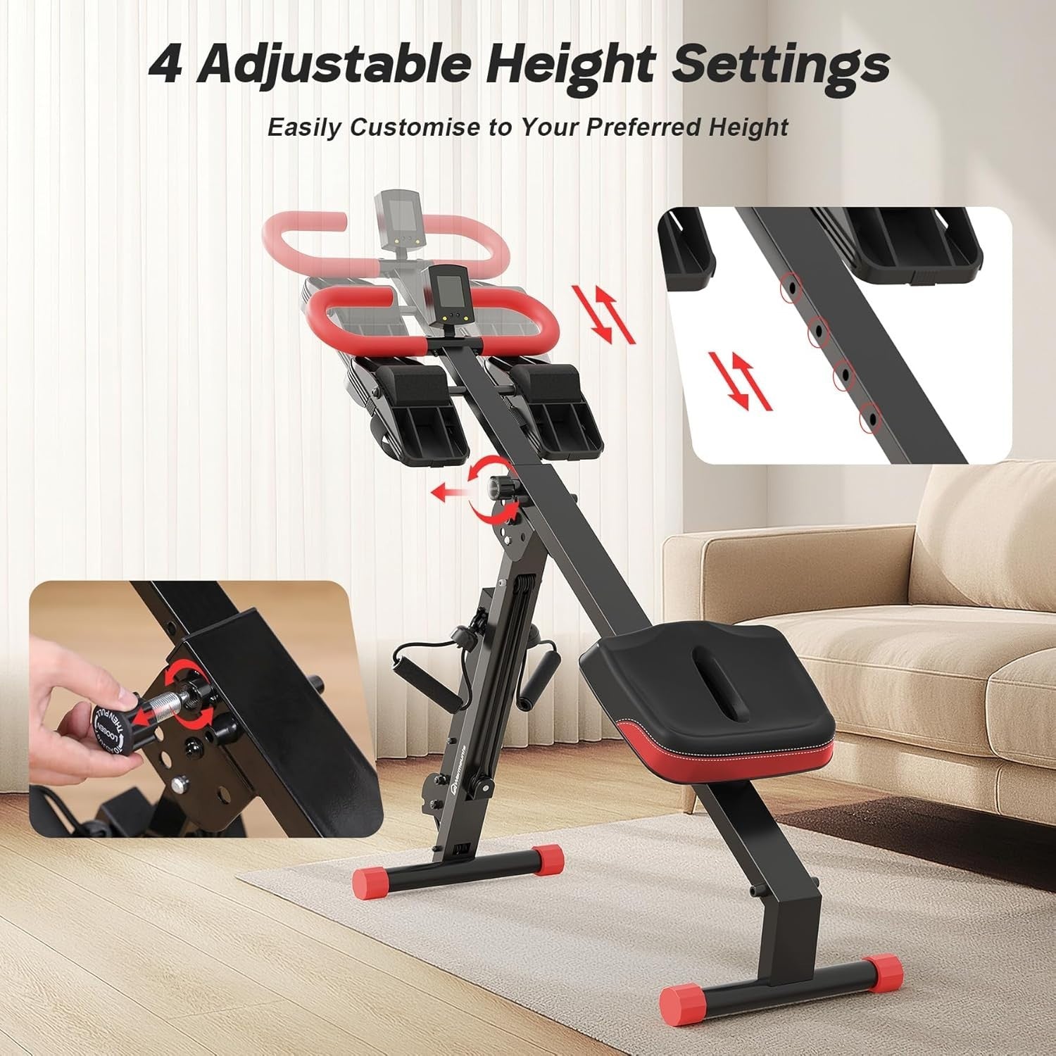 4 in 1 Foldable Rowing Machine Ab Trainer w LCD Adjustable Home Gym