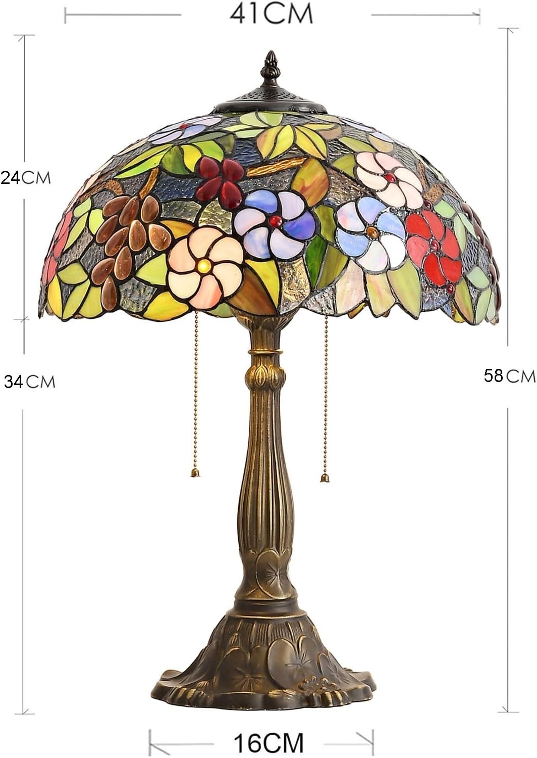 Vintage Tiffany Style Stained Glass Table Lamp, 16 Inch Elegant Desk Light