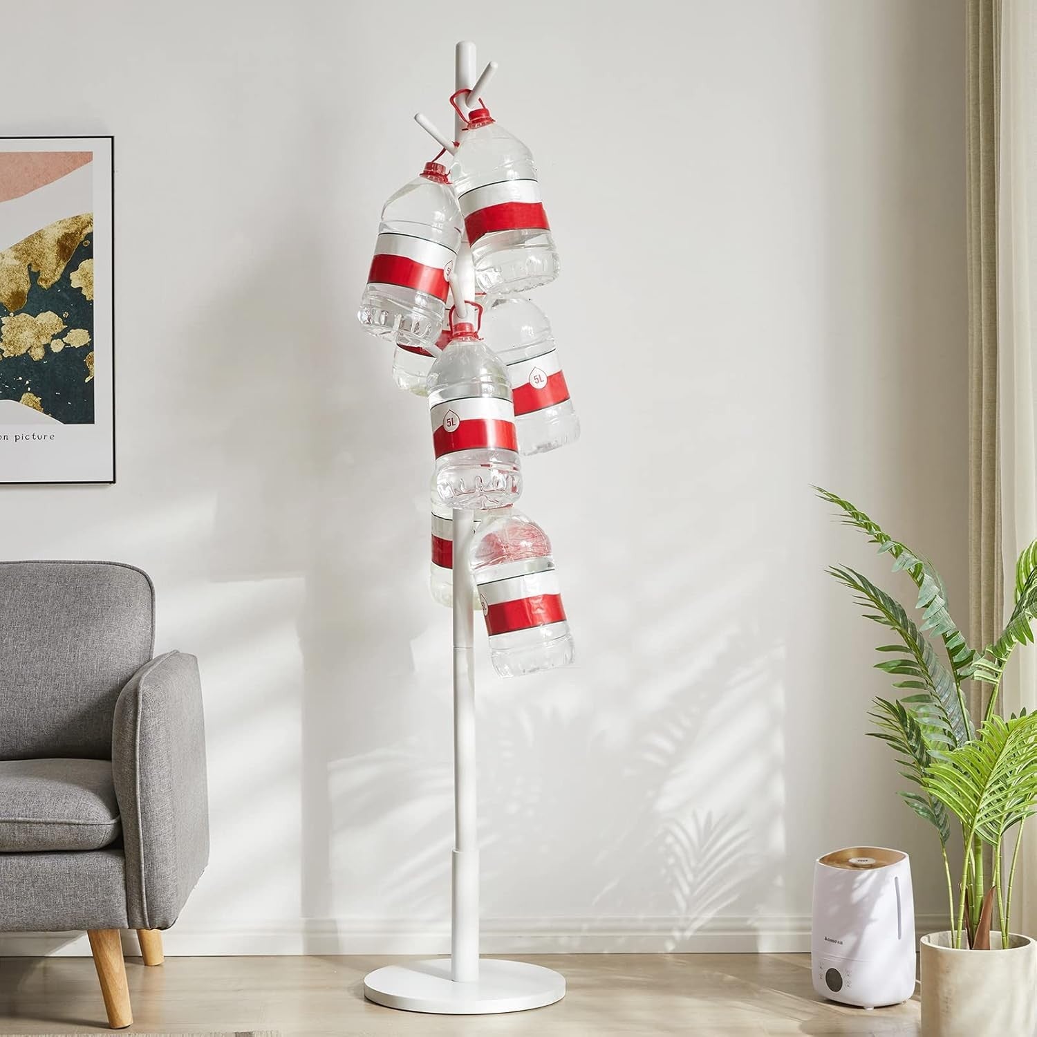 White Wooden Coat Rack Stand | 8 Hooks Round Base Hall Tree for Clothes Hats