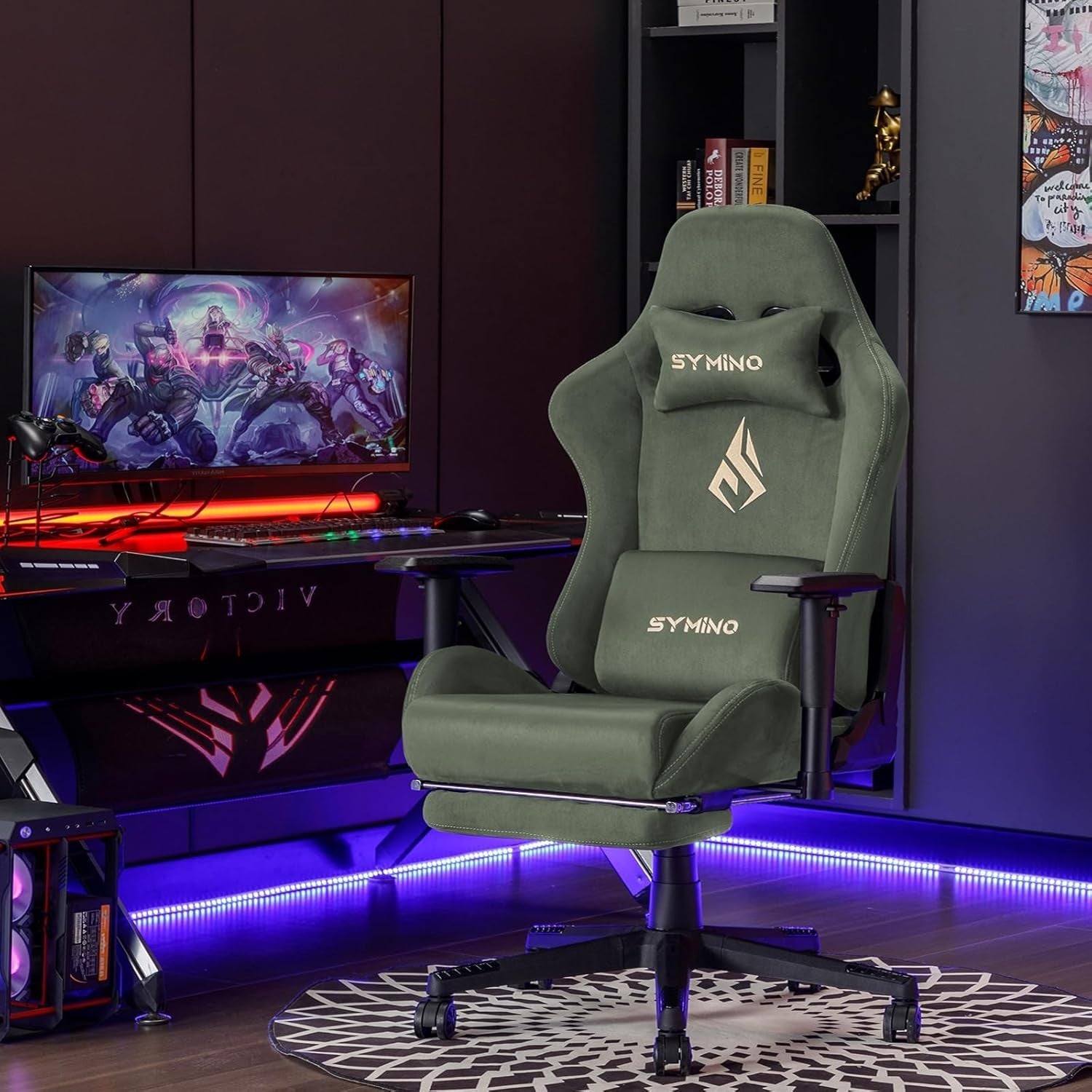Large Ergonomic Gaming Chair Reclining Office Desk Swivel PC Green Footrest