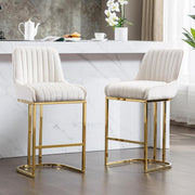 Bar Stools Set of 2 | White Fabric L-Shaped Counter Dining Chairs