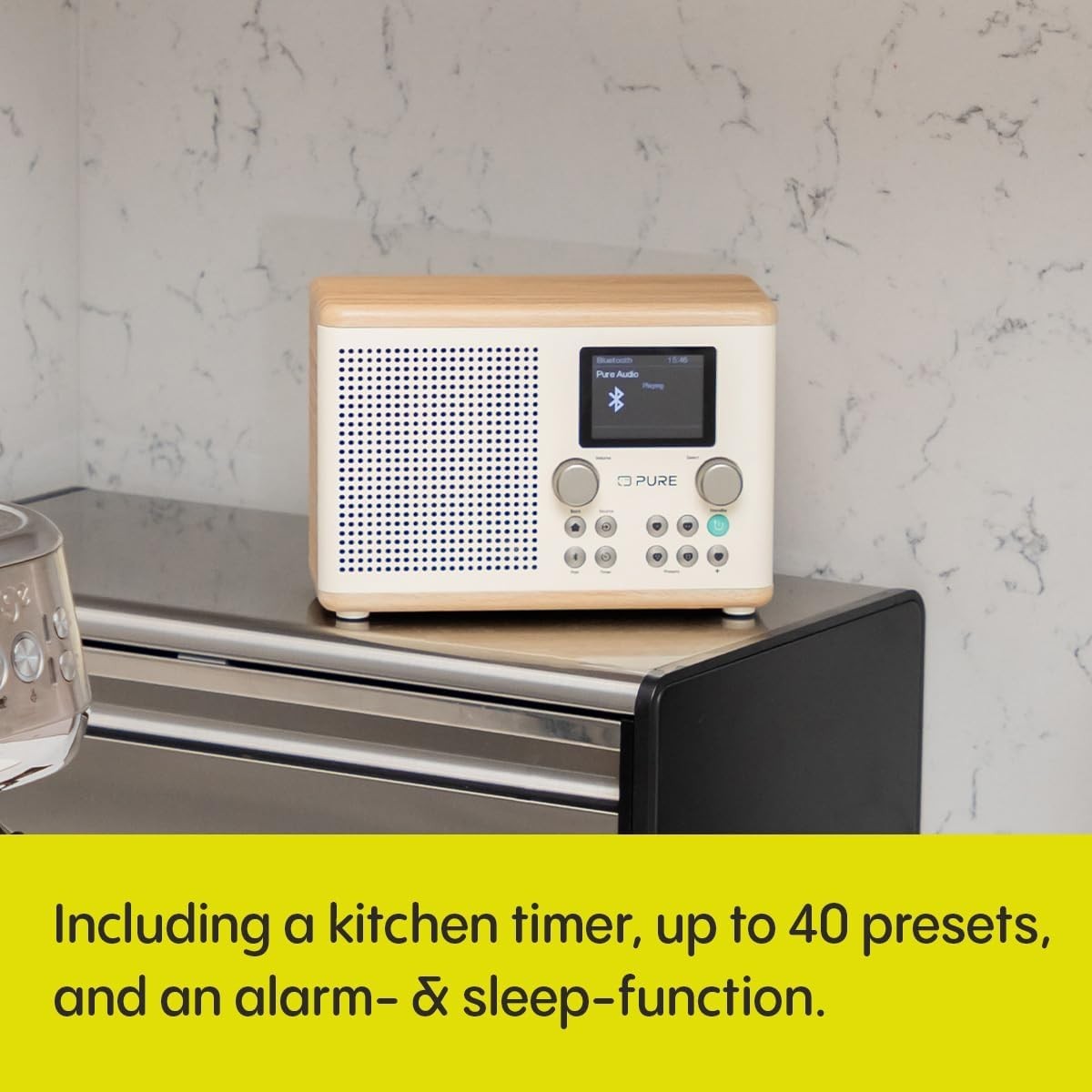 Digital Kitchen Radio DAB+ FM Bluetooth USB AUX Timer Alarm White/Oak