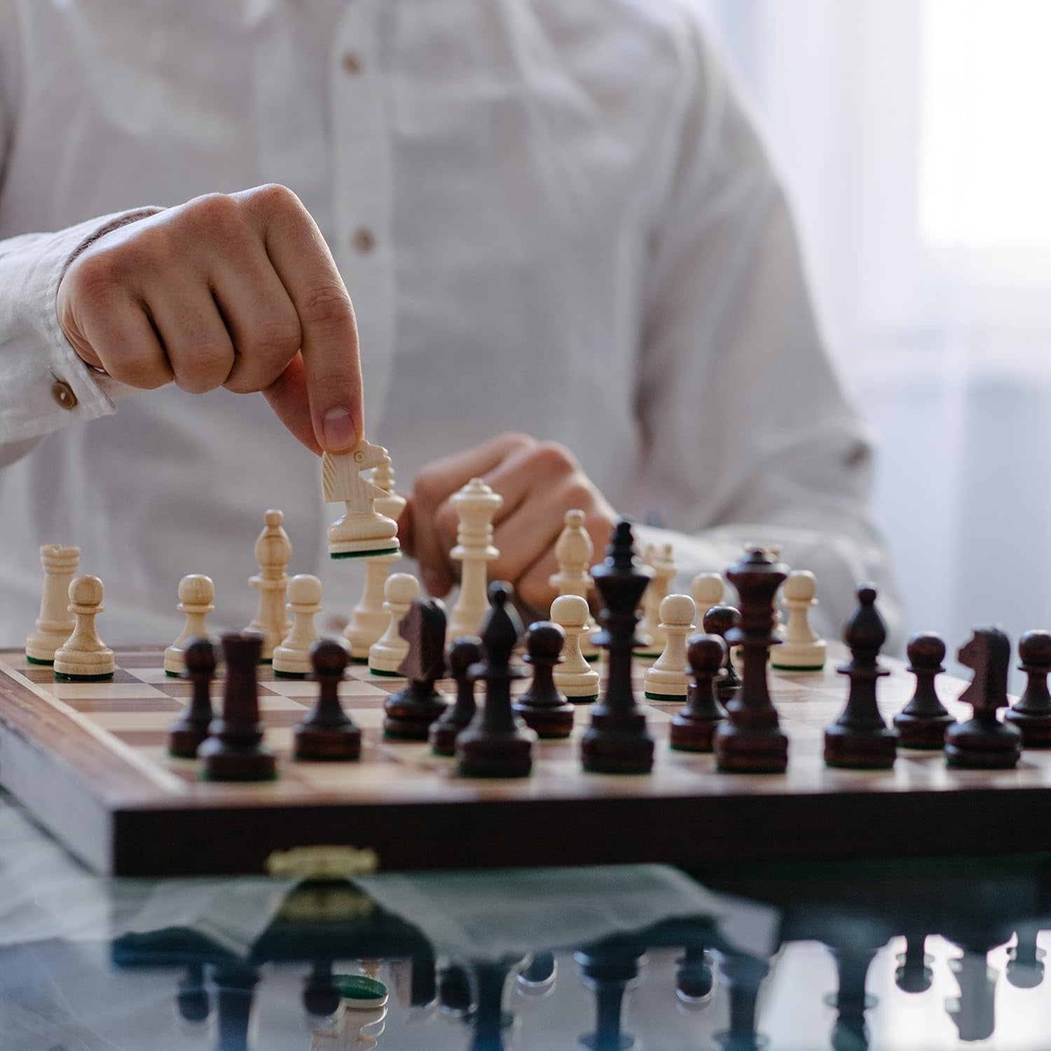 38cm Tournament Chess Set – Inlaid Folding Board & Weighted Wooden Pieces