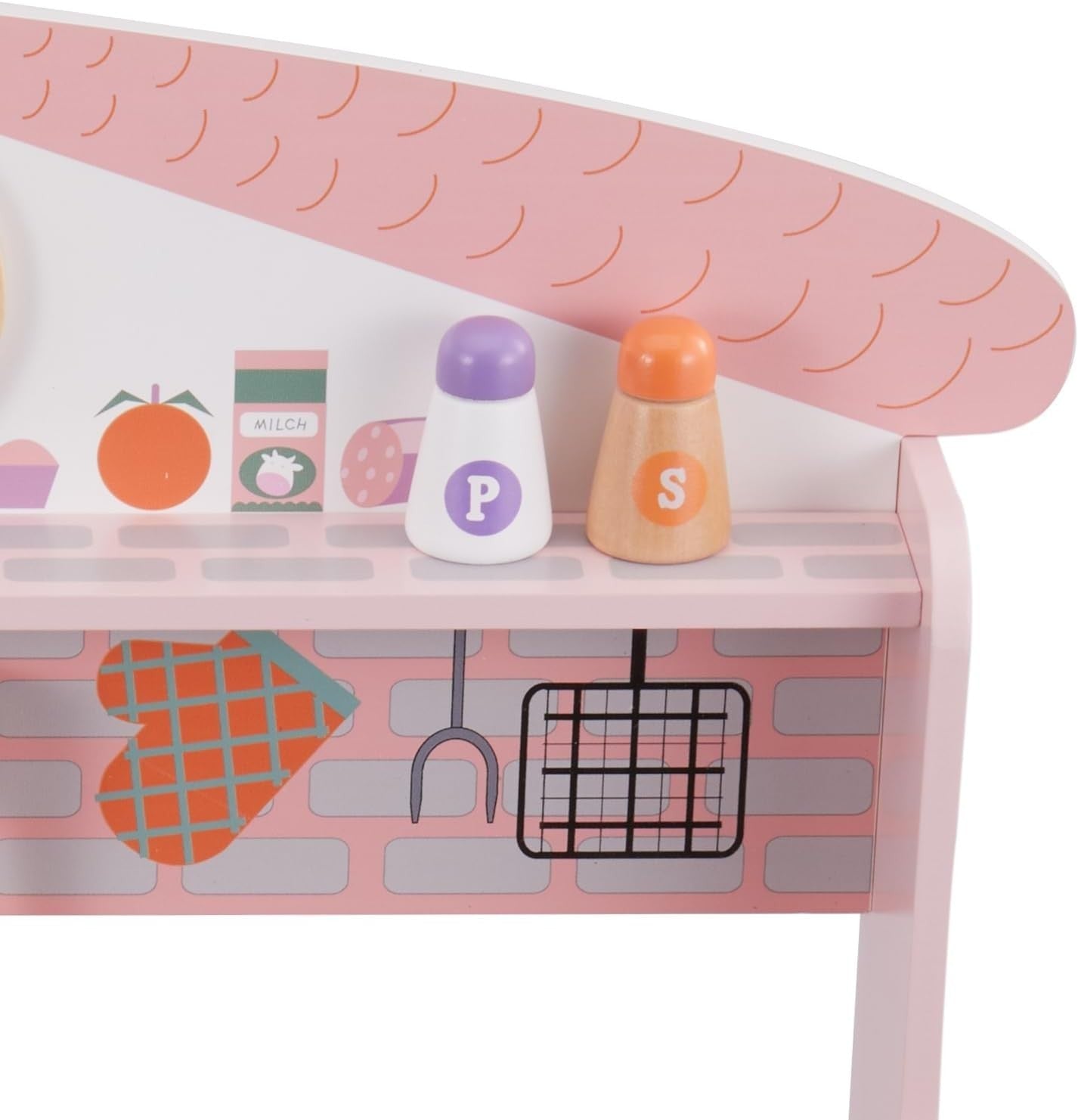 Kids Wooden Play Kitchen Pink w/ BBQ Grill Sound Accessories Set