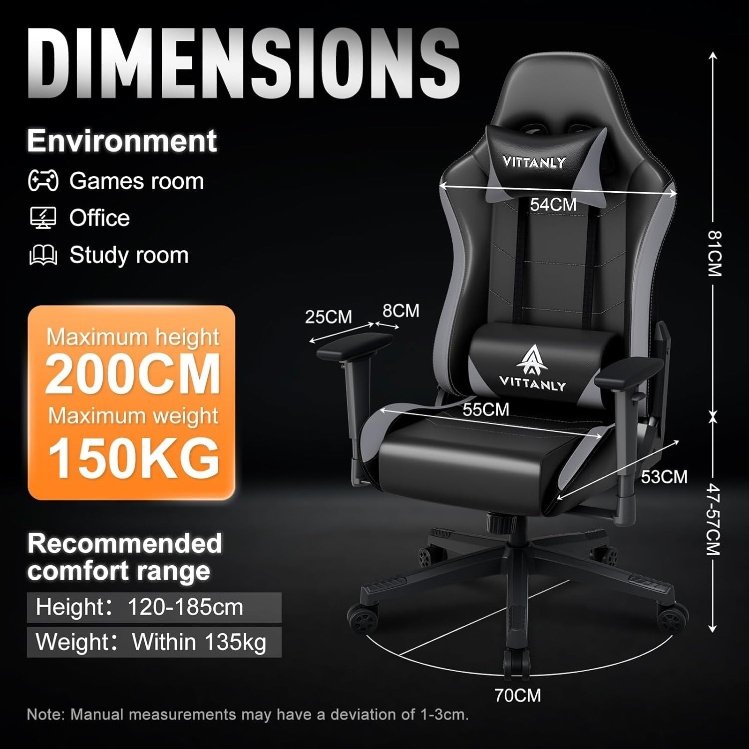 Ergonomic Gaming Chair Reclining Swivel Lumbar Support Grey
