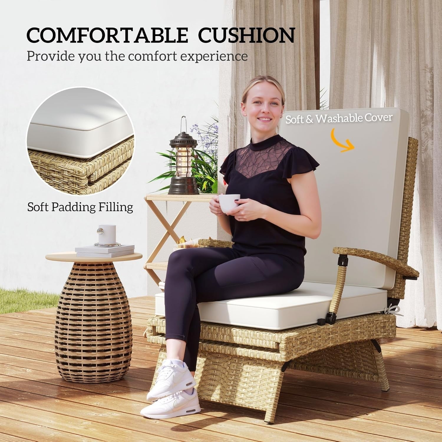 Outdoor Rattan Recliner Chair with Cushion & Footrest Adjustable Garden Lounger