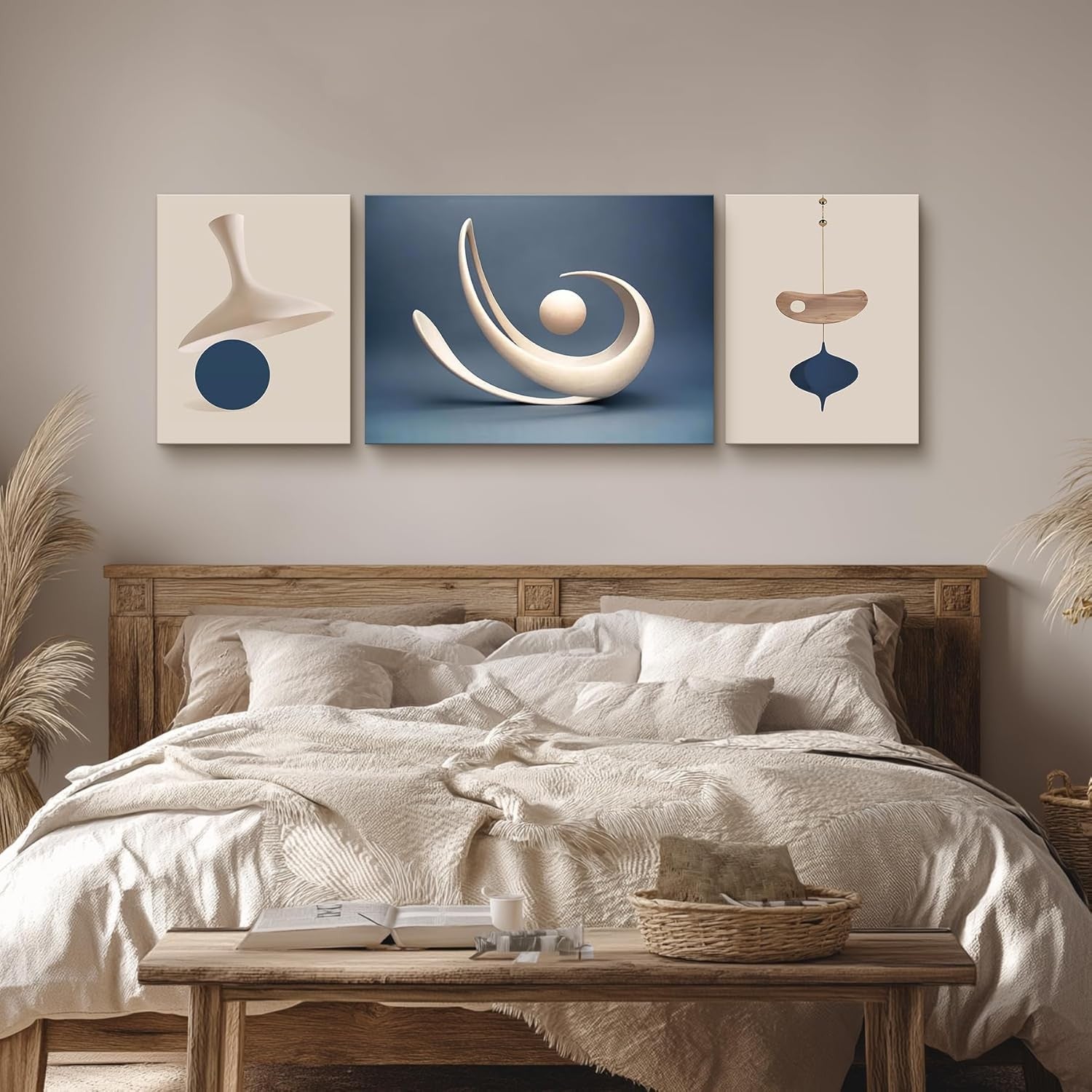 Abstract Canvas Wall Art Blue Modern Framed Prints Living Room Home Decor