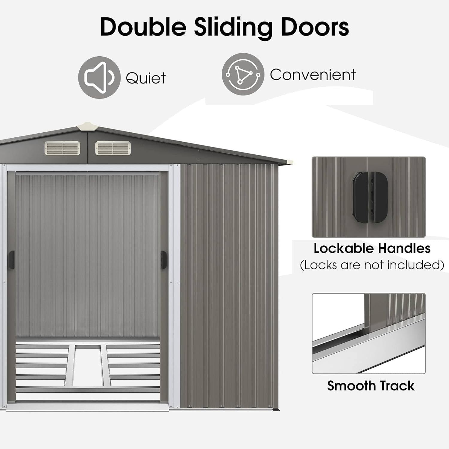 8.5x7FT Metal Garden Shed with Double Sliding Doors & Floor Foundation