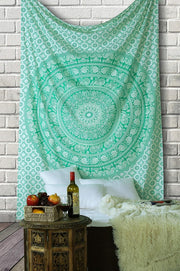 Green Elephant Mandala Cotton Wall Tapestry Boho Bedspread 60x50
