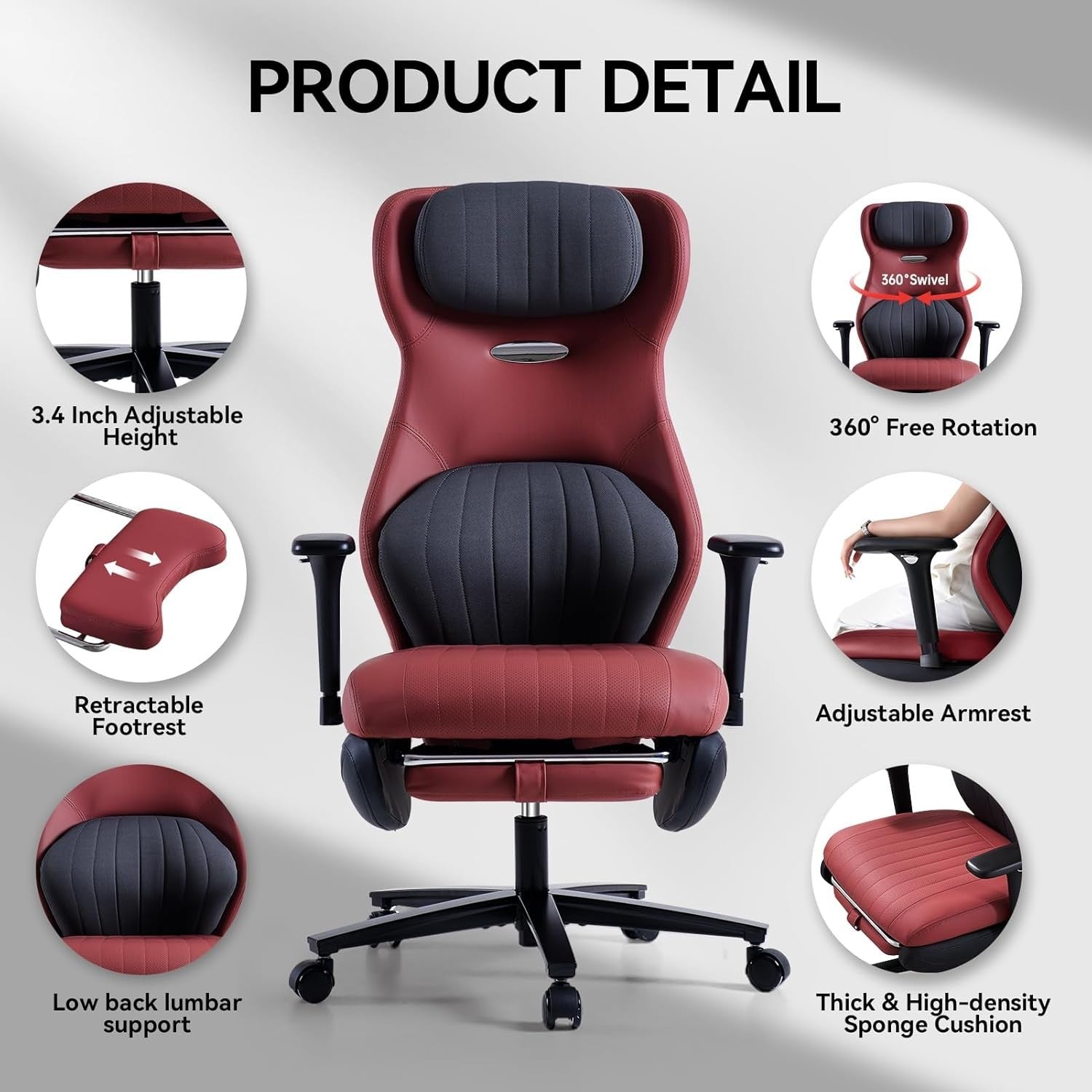 Oversized Red Ergonomic Gaming Office Chair High Back Recliner Lumbar Support