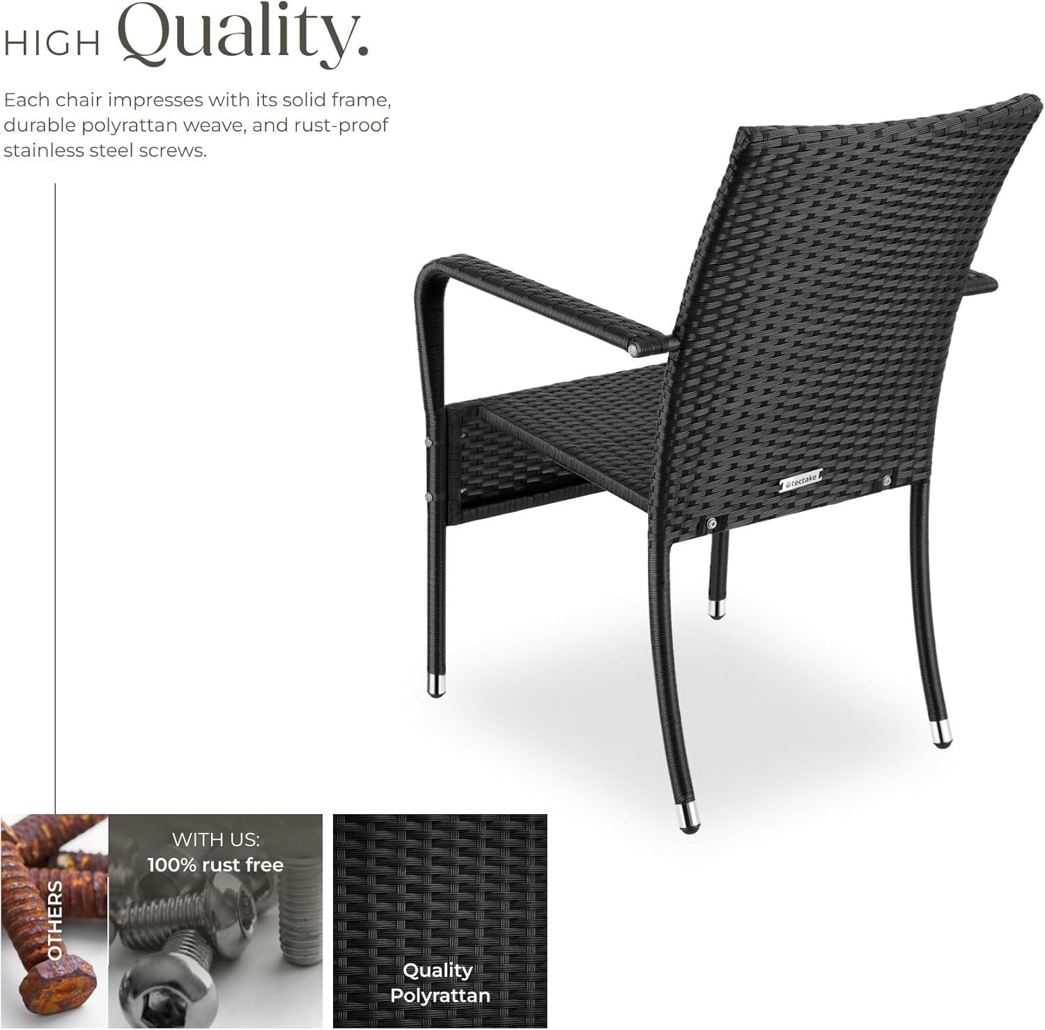 Set of 8 Stackable Rattan Garden Chairs Black Patio Balcony Outdoor Seating