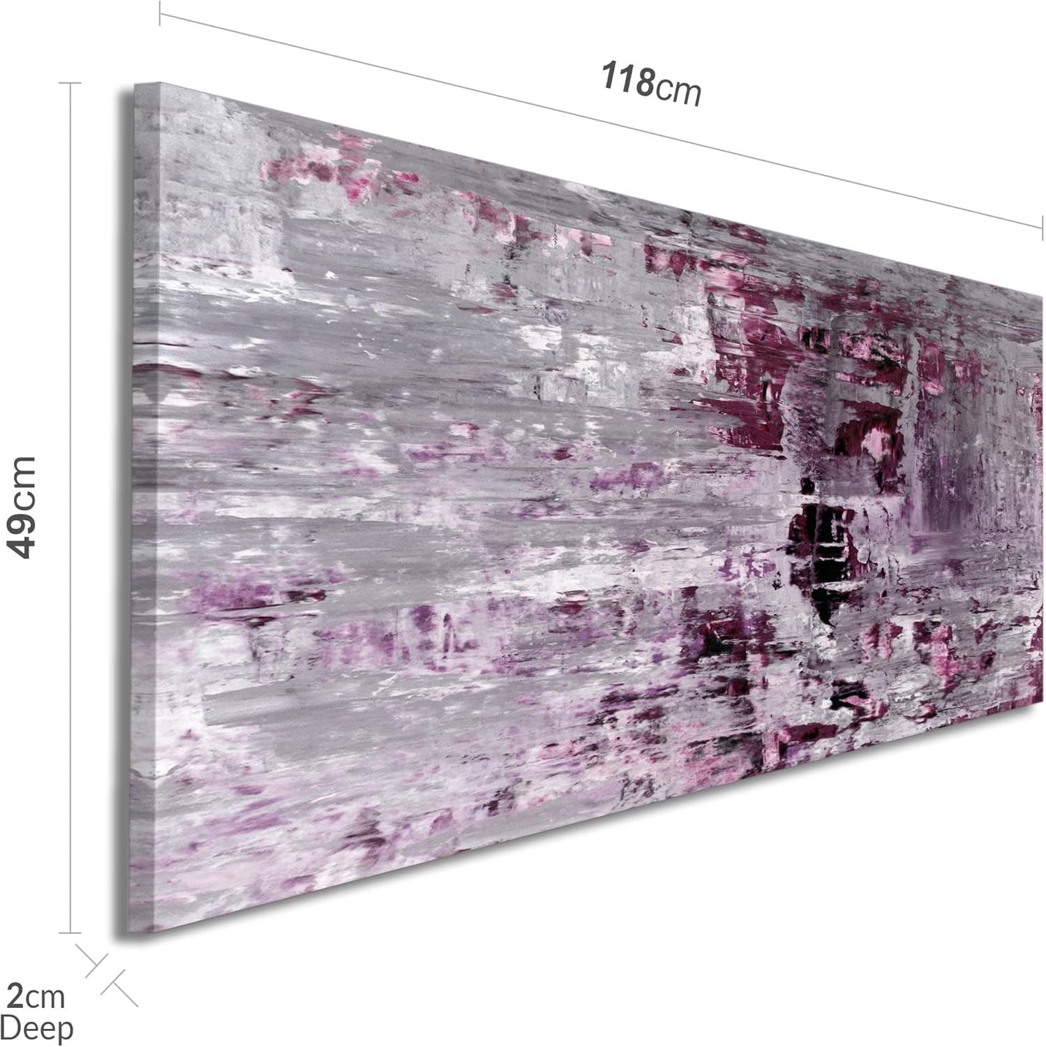 Large Abstract Plum Grey Canvas Wall Art 118x49cm Framed