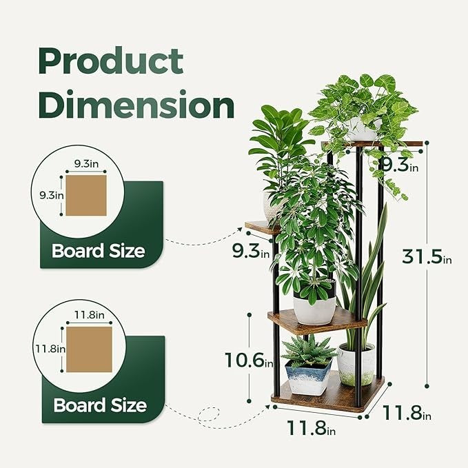 4 Tier Metal Wood Plant Stand Indoor Outdoor Corner Flower Rack 30x80x43cm