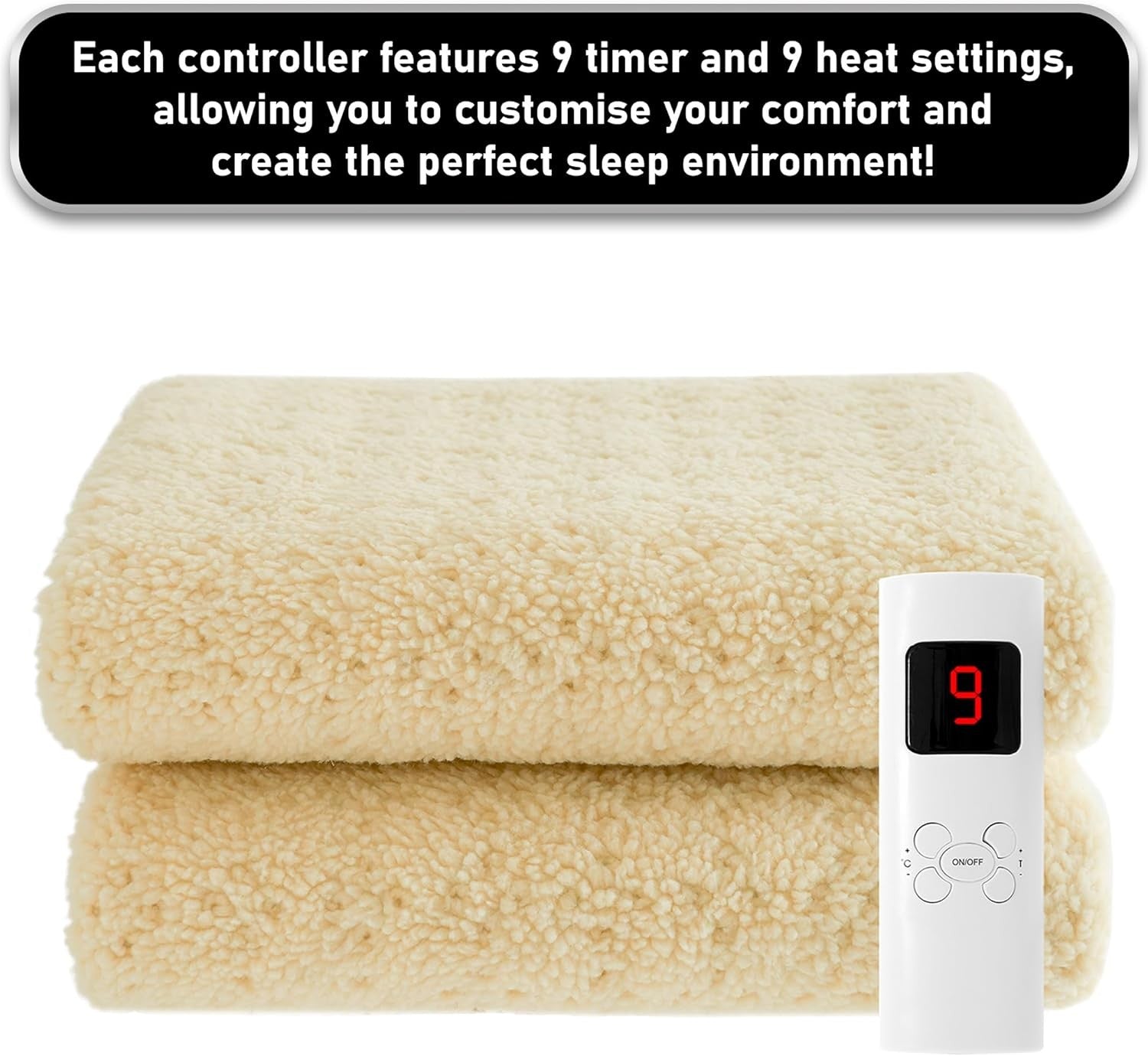 Single Electric Heated Blanket 9 Heat Timer Soft Fleece Mattress 190x90cm