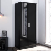 High Gloss 2 Door Wardrobe with Hanging Rail Removable Shelves Bedroom Storage
