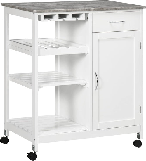 Kitchen Trolley on Wheels with Wine Rack Drawer Storage Cabinet Utility Cart