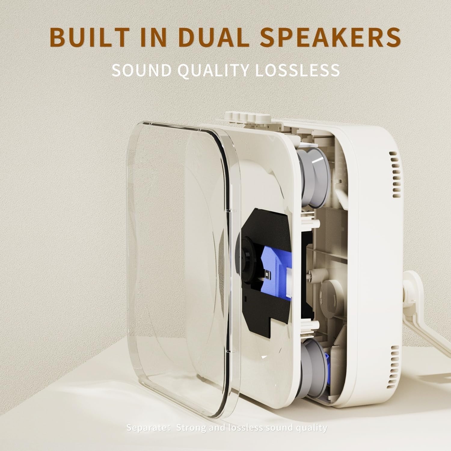 Portable CD Player Bluetooth Speakers USB Transparent Lid Compact White