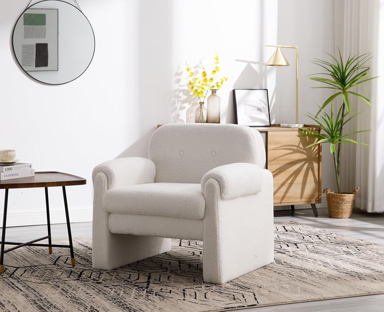 White Upholstered Tub Chair | Cozy Foam Armchair for Living Room Lounge