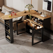 Black Kitchen Island with LED Light, Swivel Dining Table & Storage 193CM