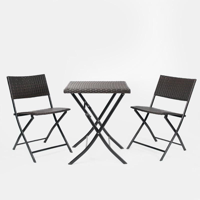 3pc Outdoor Rattan Bistro Set Garden Patio Chairs & Table Folding Waterproof