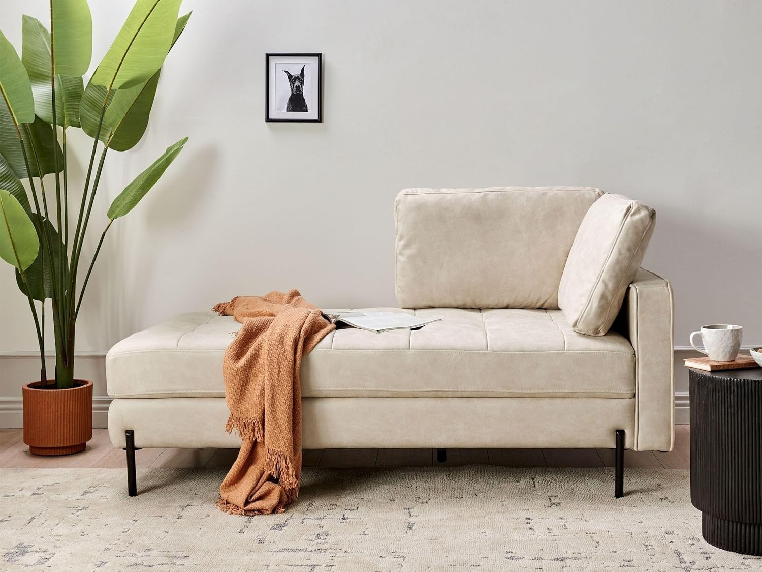 Modern Beige Faux Leather Tufted Chaise Lounge Sofa Seat for Lounge Room