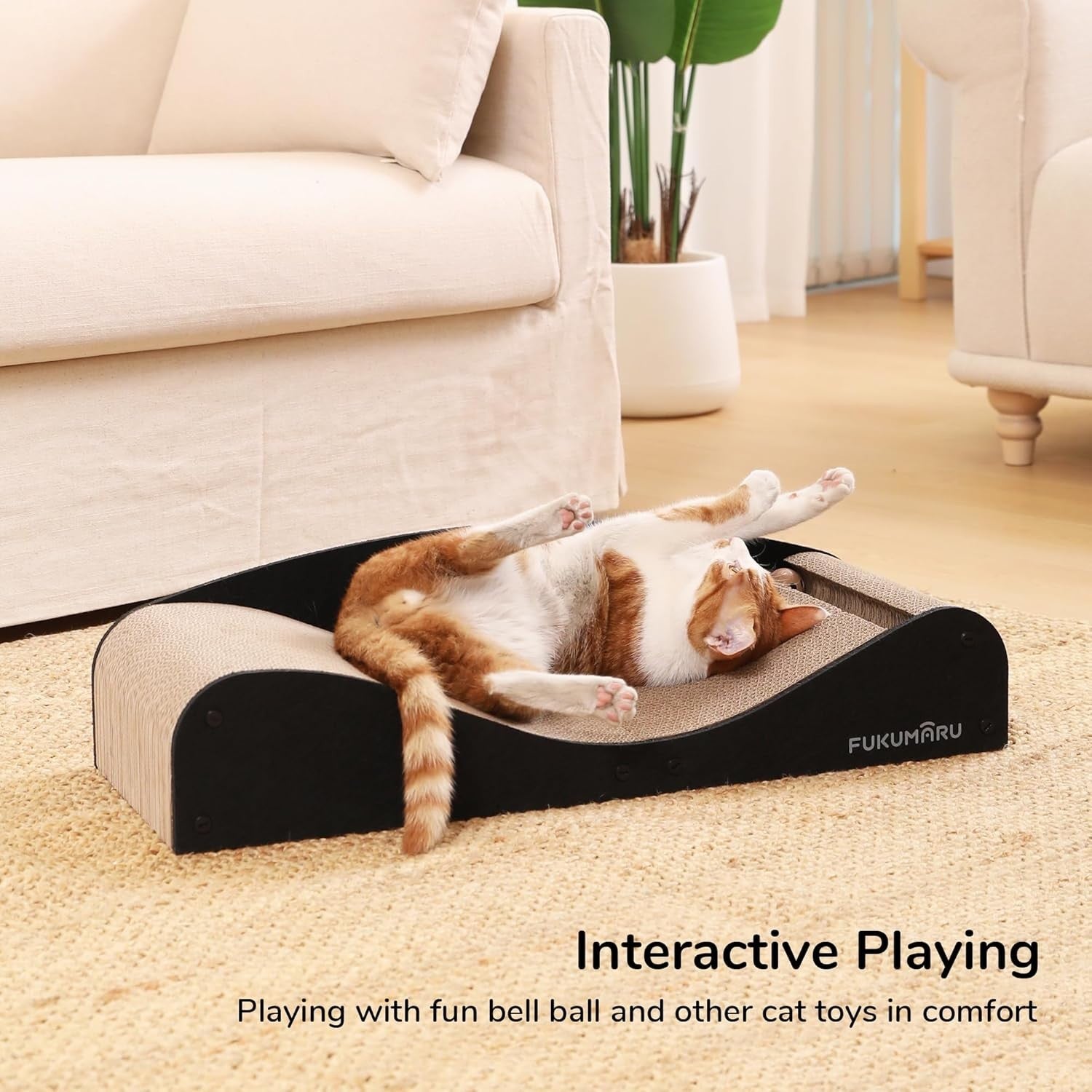 74cm Cat Scratcher Bed Cardboard Lounge Couch w Felt & Ball Toy