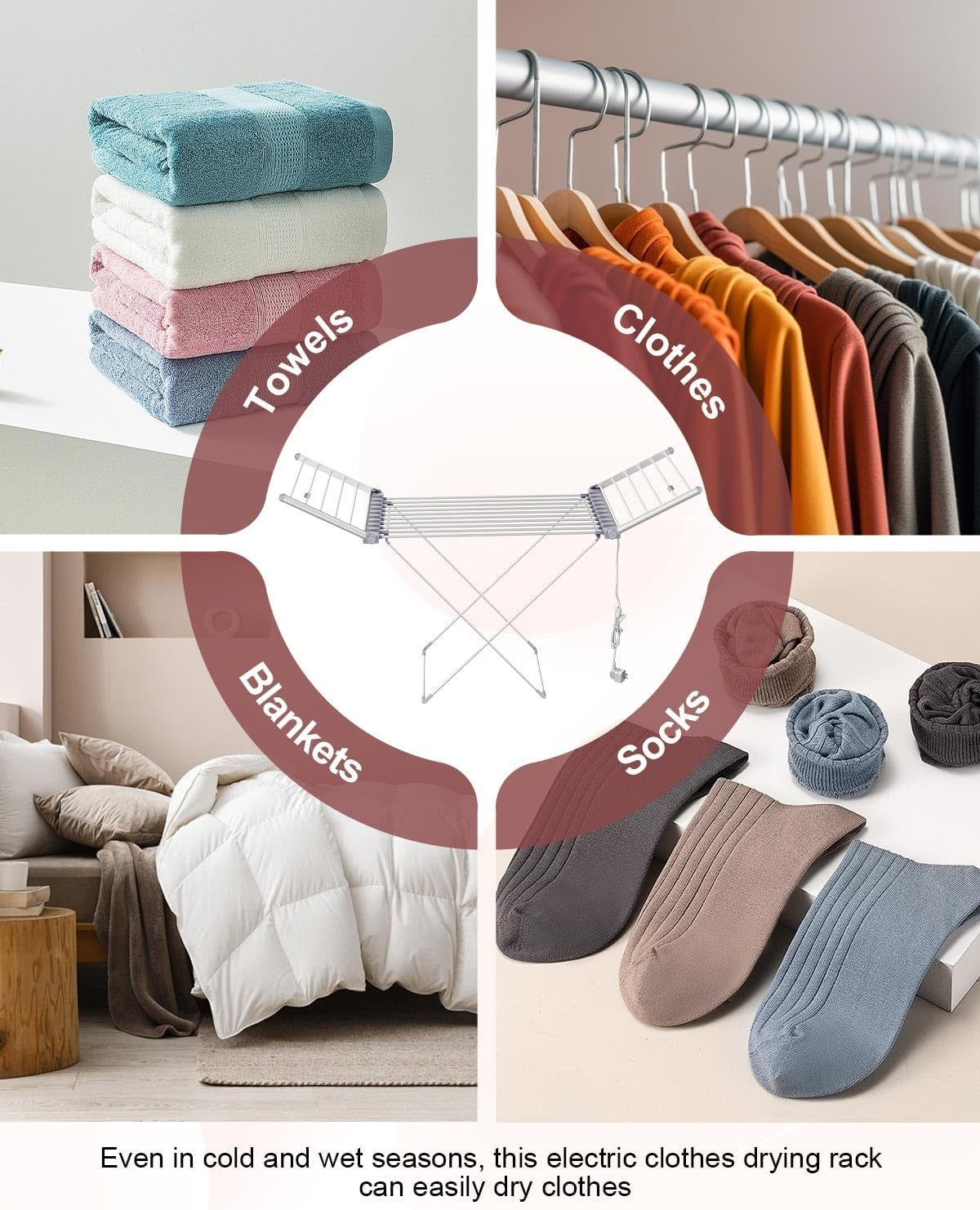 Electric Heated Clothes Airer Touch Screen Timer Foldable Indoor Drying Rack