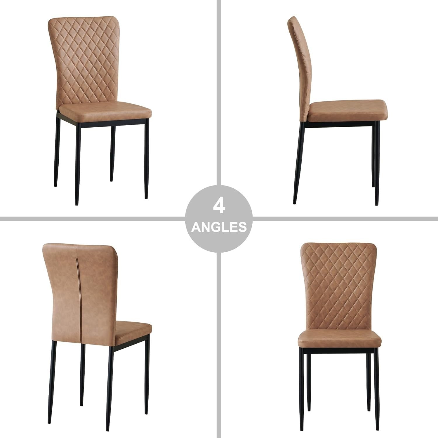 Modern Dining Table Set 6 with 6 Brown PU Leather Chairs Oak Kitchen Table