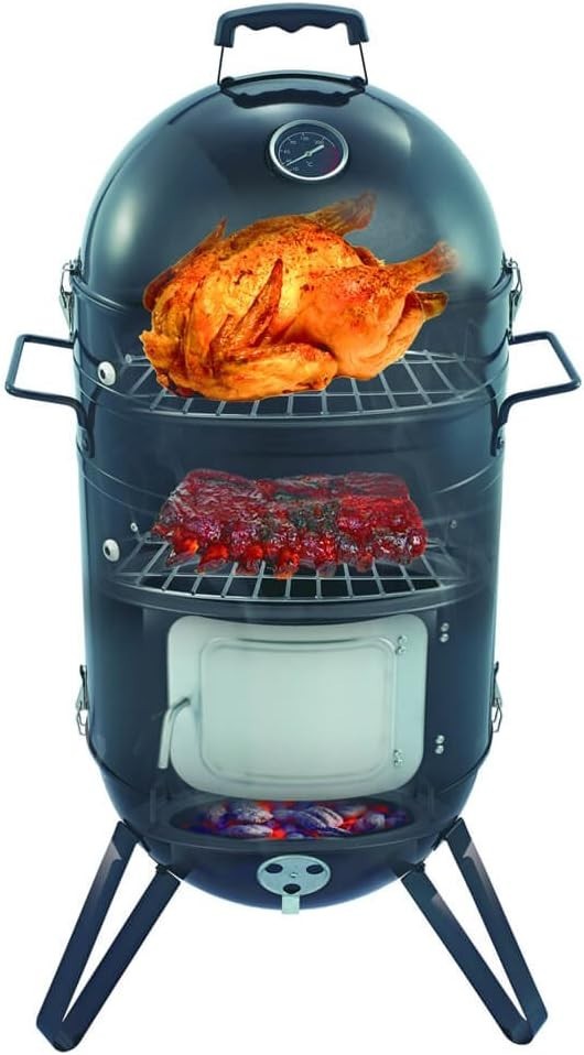 3-in-1 Charcoal Smoker BBQ Grill Portable Outdoor Cooker with Thermometer