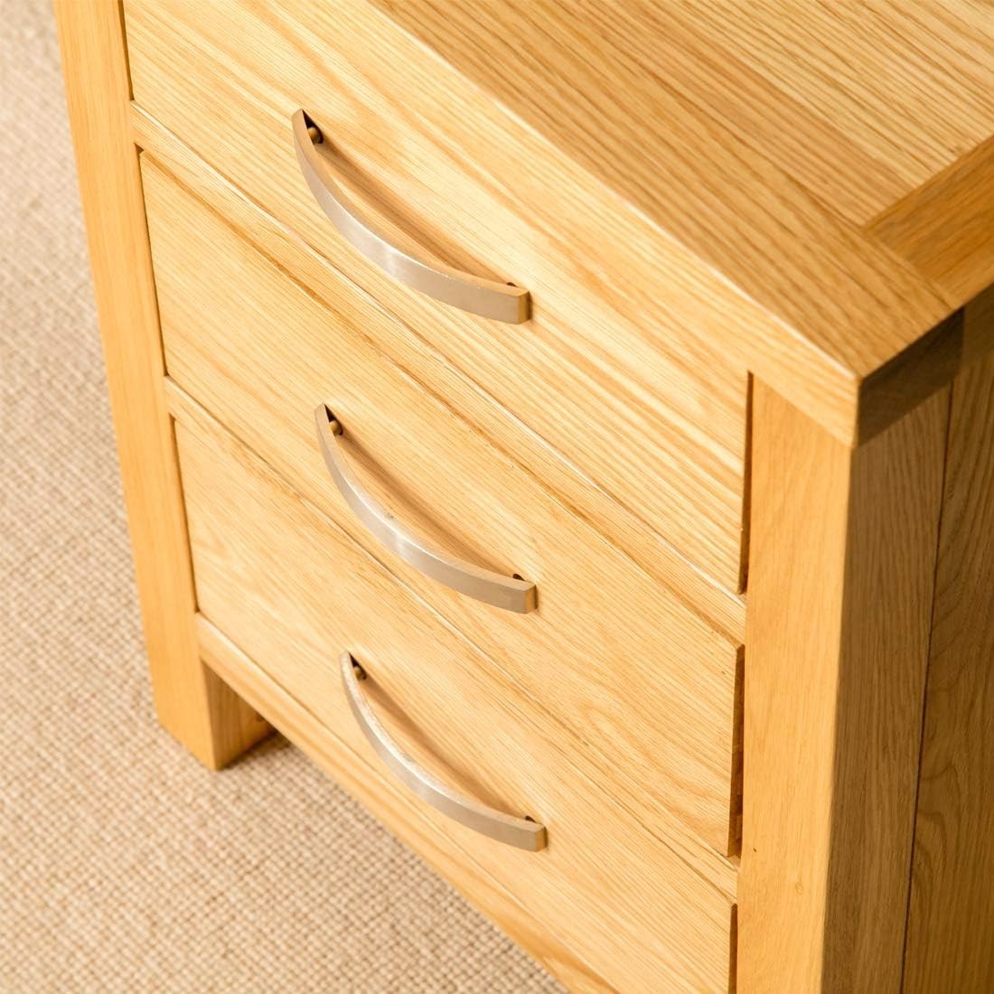 Solid Oak Bedside Tables Set of 2 with 3 Drawers – Wooden Nightstands