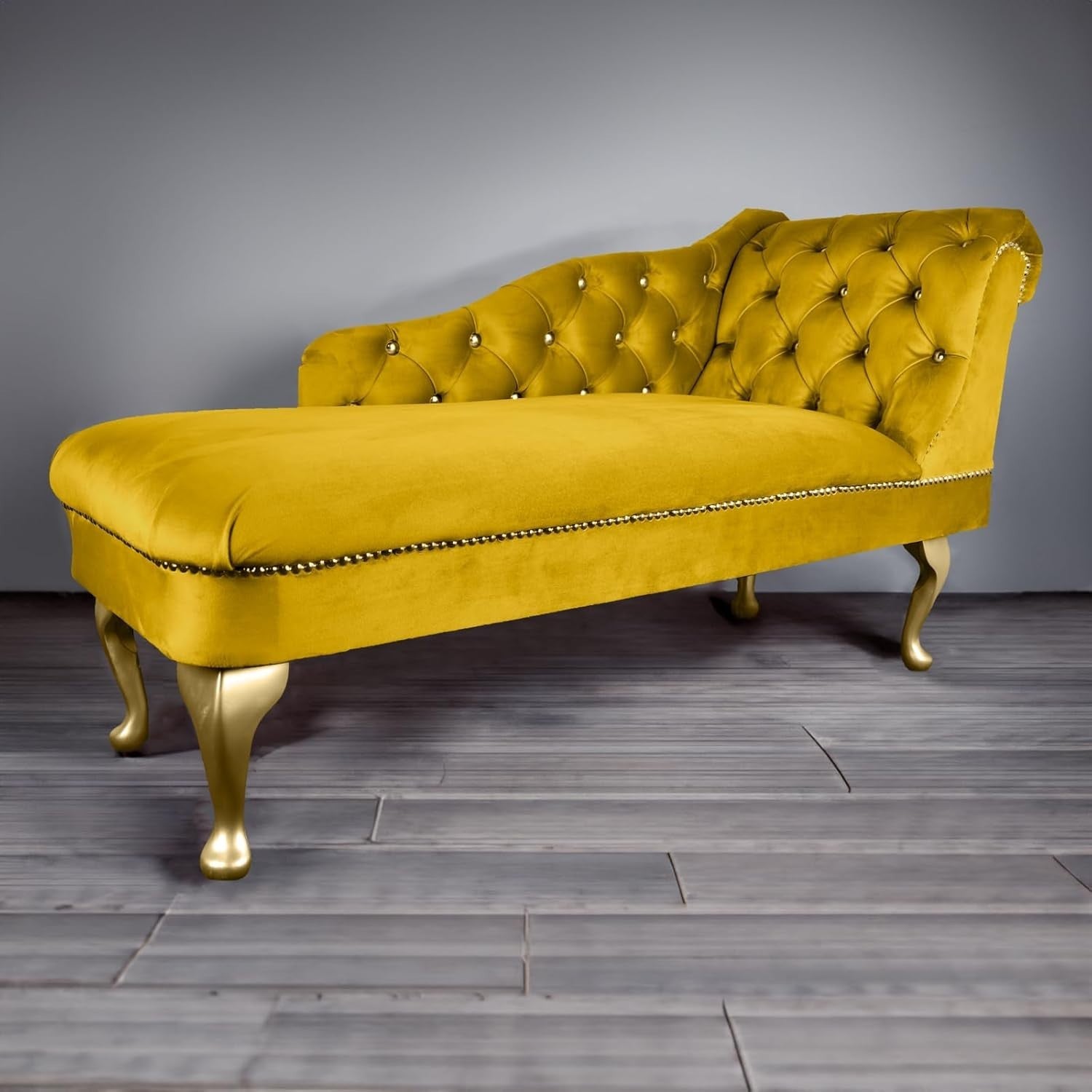 Velvet Chaise Lounge Sofa Tufted Right Hand Chair Lemon Bedroom Living