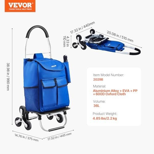 36L Folding Stair Climber Trolley Cart Grocery Laundry Handcart Blue