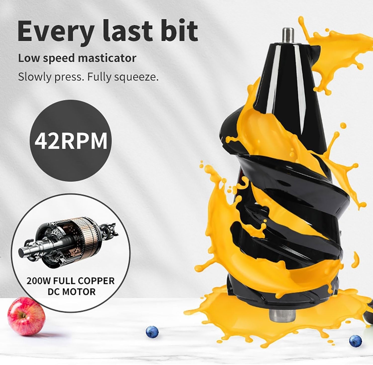 Slow Masticating Juicer Cold Press Quiet Motor Reverse Easy Clean