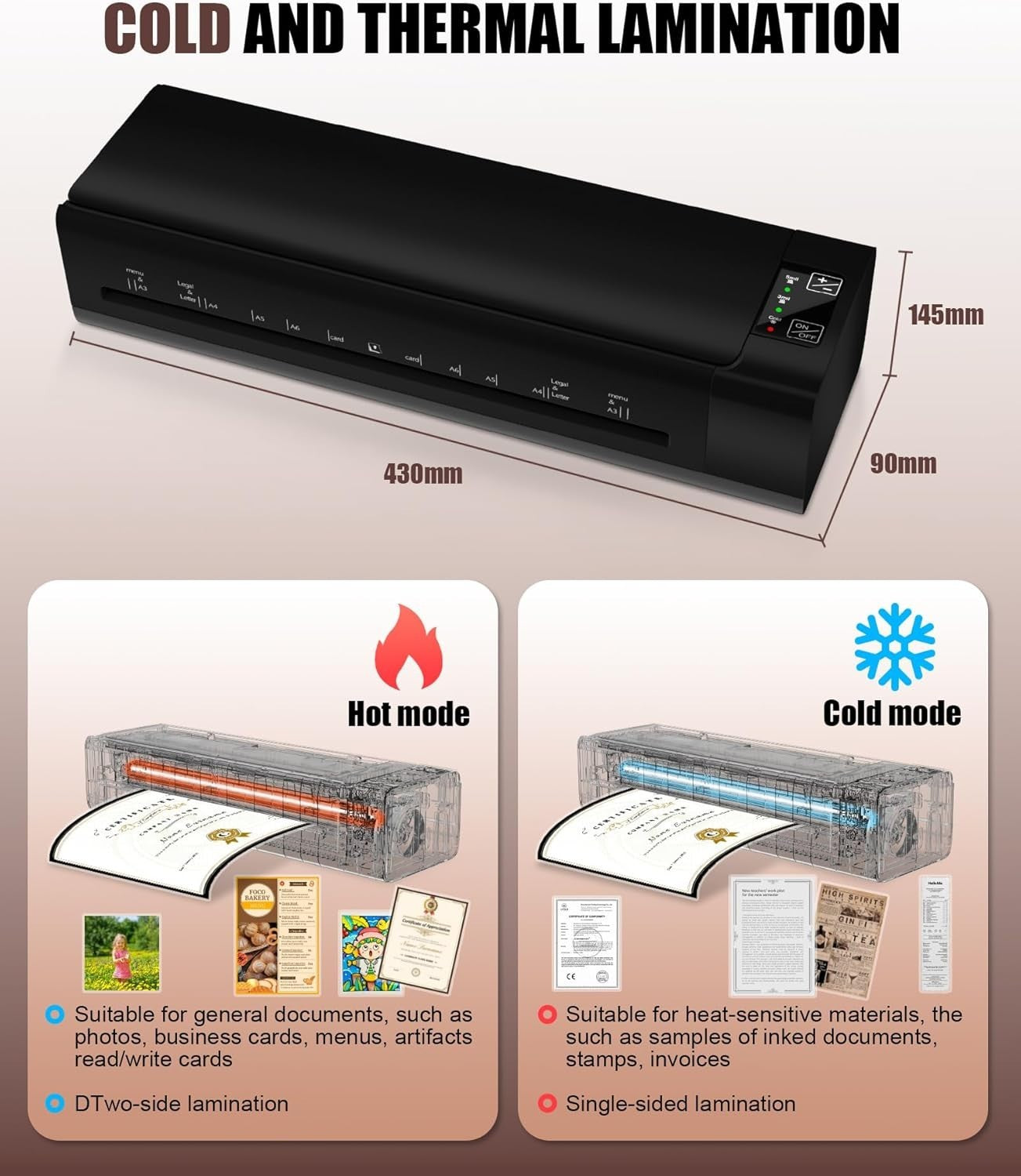 A3 Laminator 6 in 1 Hot Cold Fast 60s Warm Jam Free + Pouches