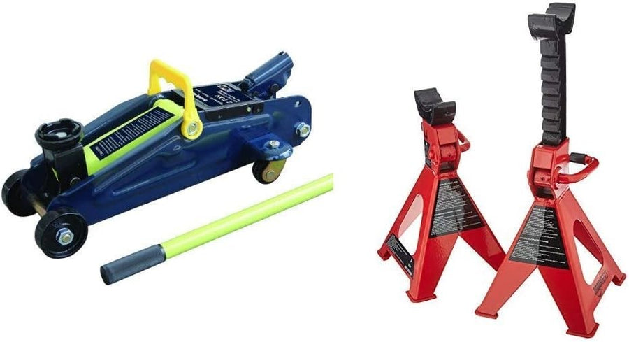 2 Ton Hydraulic Trolley Jack 135–335mm + Pair of 3 Ton Steel Axle Stands Set