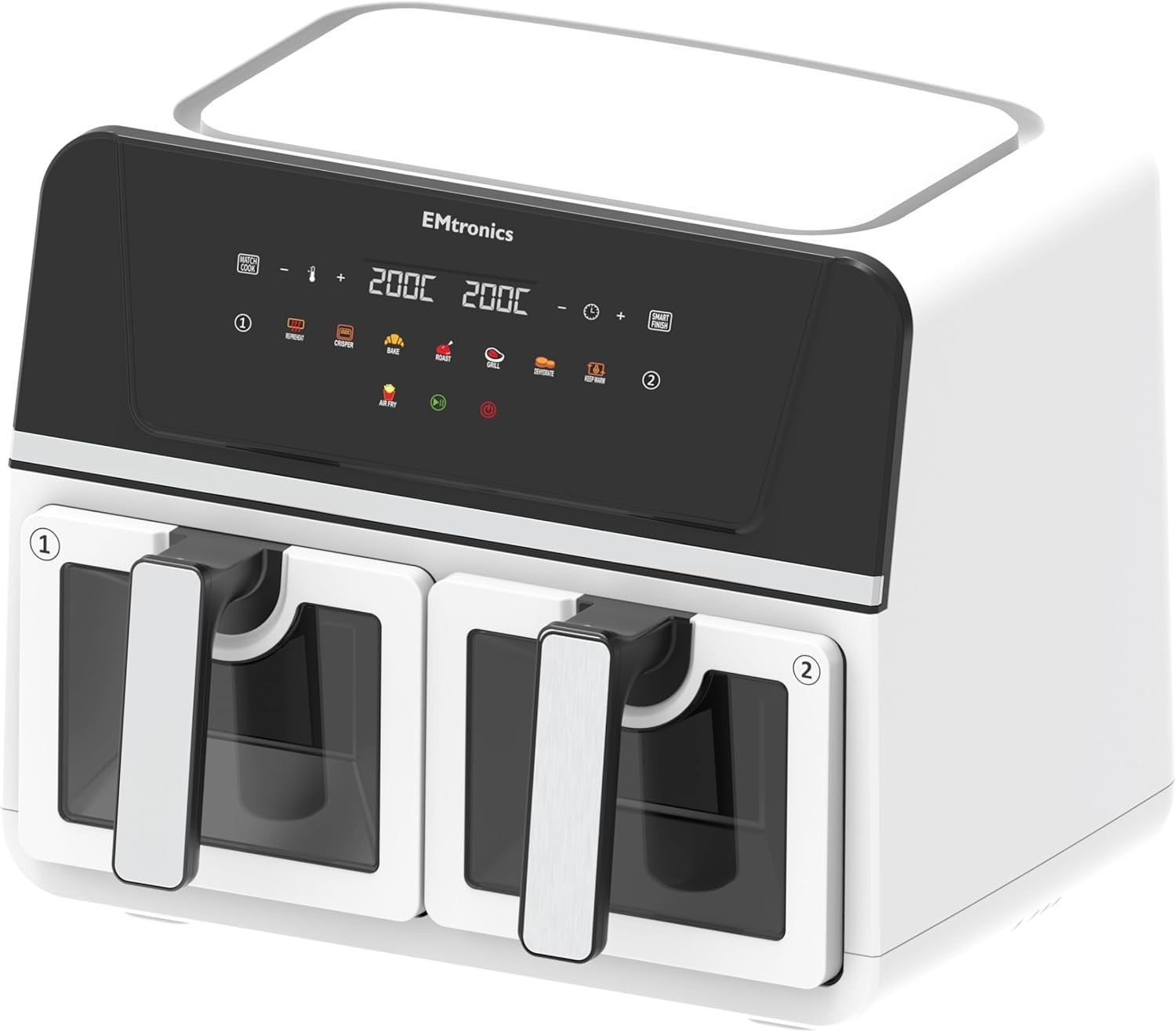 Dual Zone 9L Air Fryer 2400W Family Size | Viewing Windows | Smart Finish White