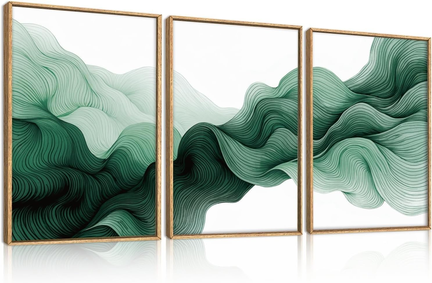 Large Green Abstract Canvas Wall Art Set 3 Modern Minimalist Prints