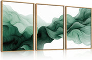 Large Green Abstract Canvas Wall Art Set 3 Modern Minimalist Prints