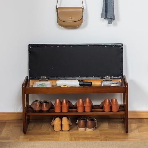 Modern Black Entryway Shoe Bench with Cushion & Flip-Top Hidden Storage