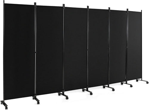 6 Panel Folding Room Divider Privacy Screen Black Metal Frame 335x172cm