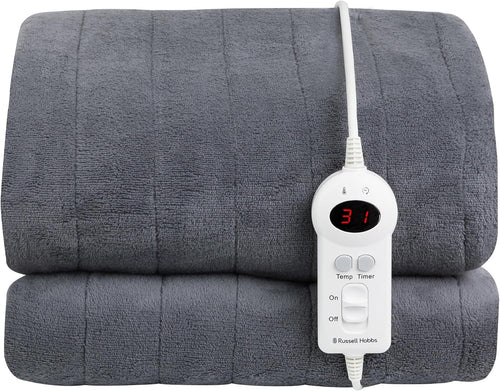 Electric Heated Throw Blanket Grey Microfleece 130x180cm 9 Heat Timer Auto Off